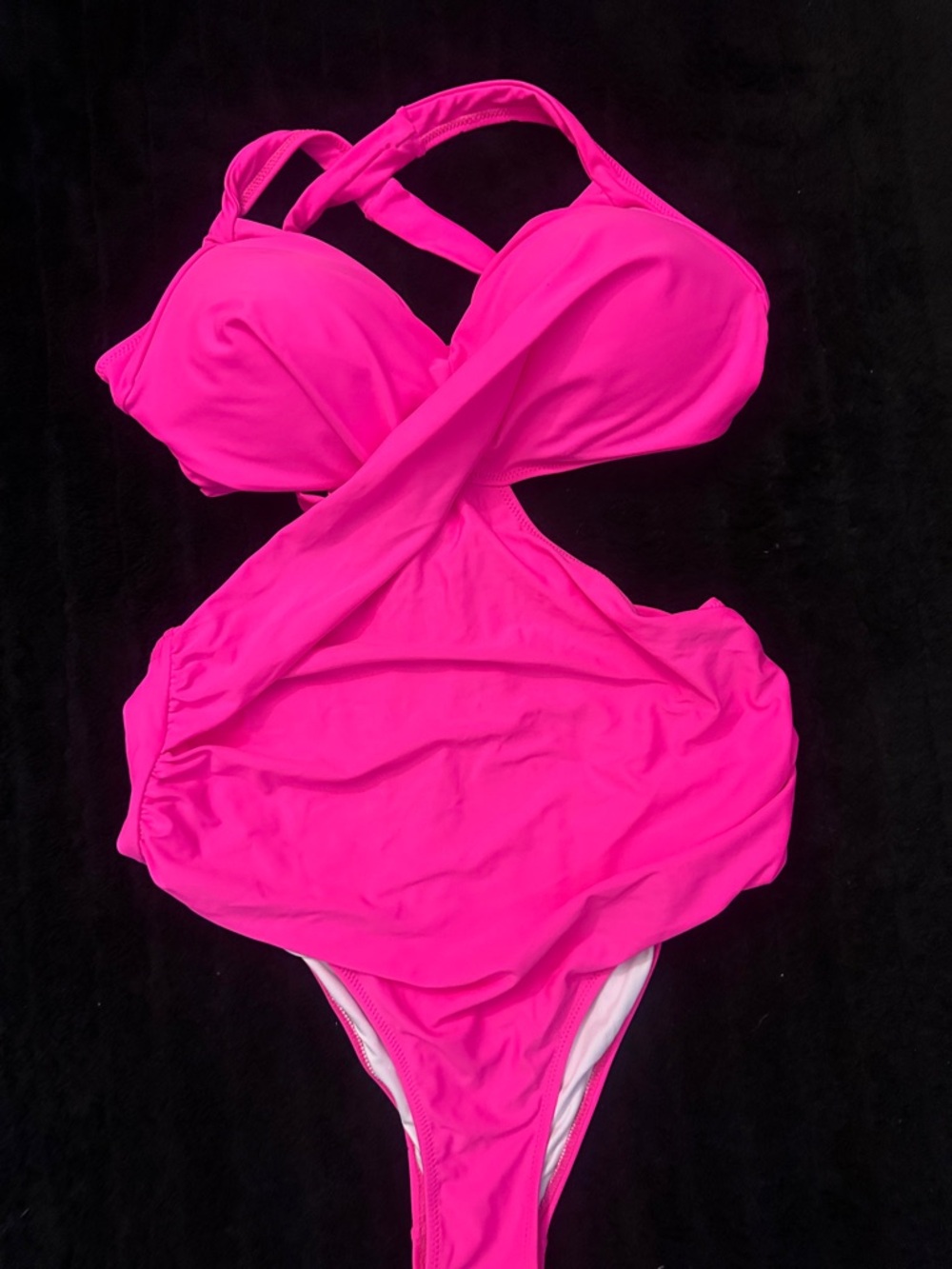 Adult Hot Pink One-Piece Swimsuit - Cross-Front Style